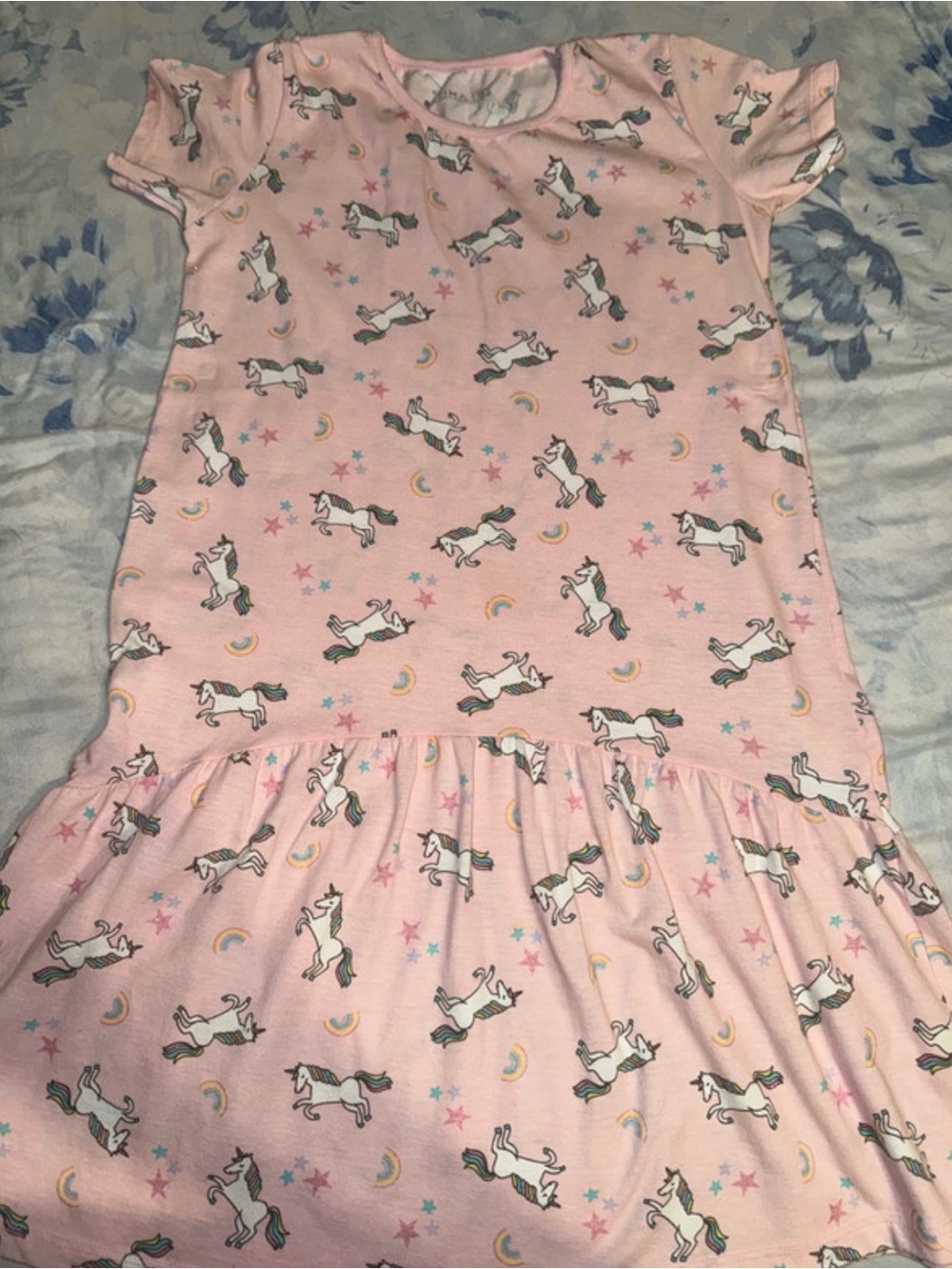 Girls' Pink Unicorn Nightgown - Cozy Short-Sleeve Sleep Dress